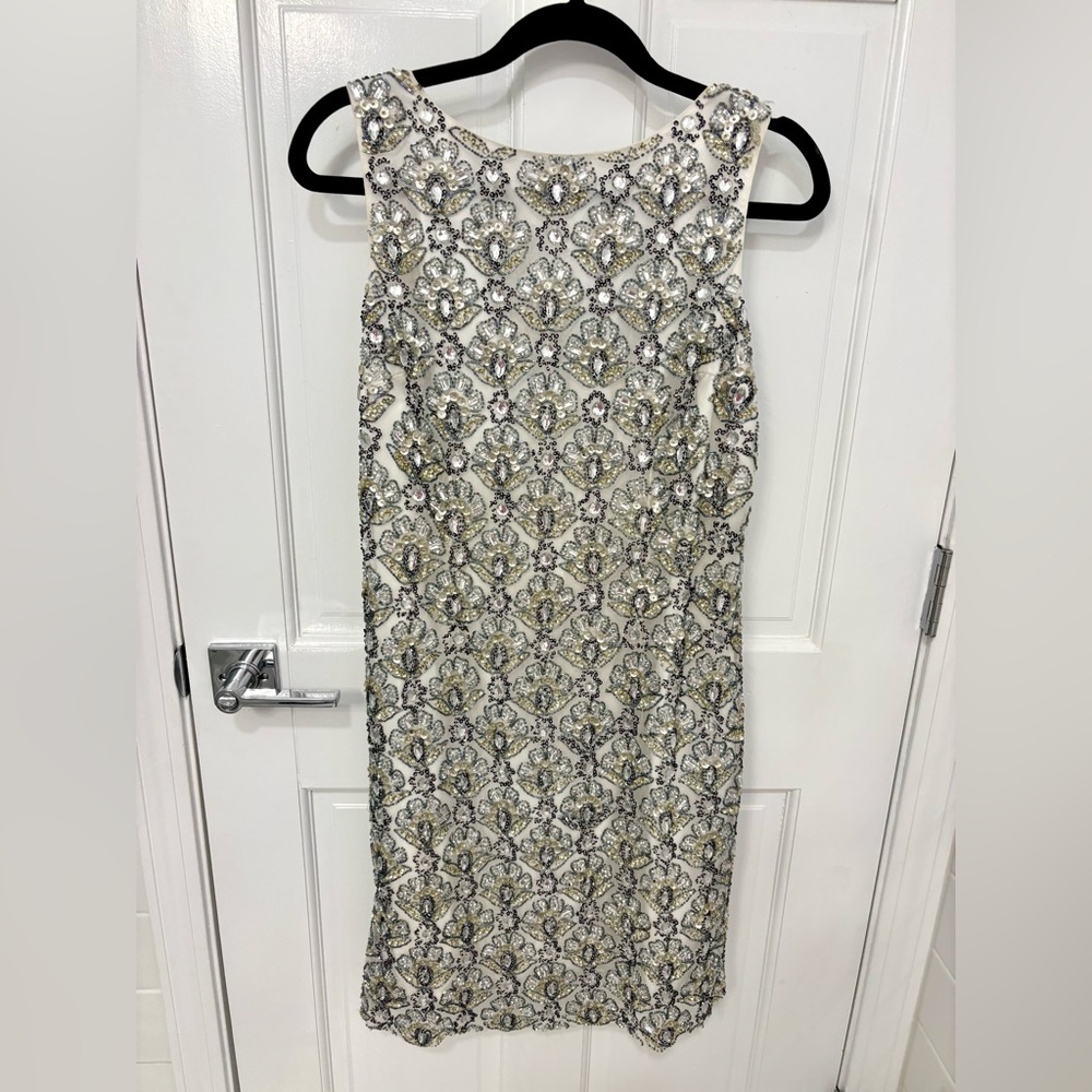 Aidan Mattox Strapless Silver and Cream Dress